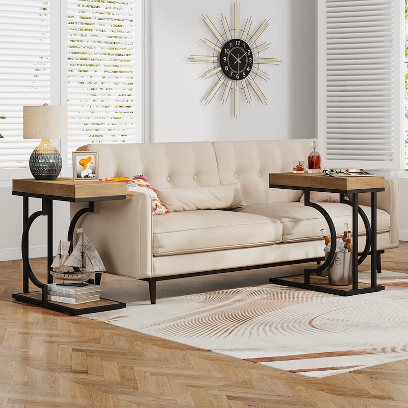 Modern Side Table, C Shaped End Table, Chairside Sofa Bedside Table for Living Room