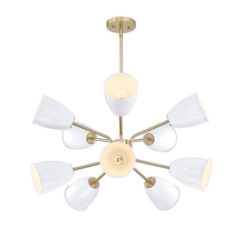 Biba 28.5 in. 10-Light Brushed Gold Modern Chandelier with Ice Mist Metal Shades
