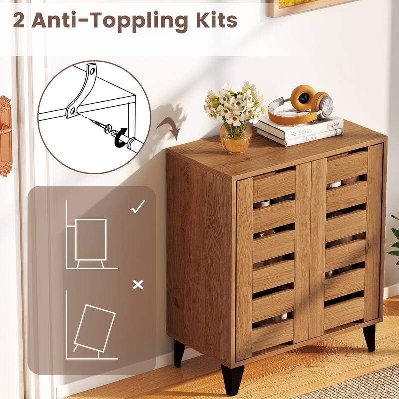 Gymax 2-Door Shoe Cabinet 4-Tier Farmhouse Shoe Organizer w/ Louvered