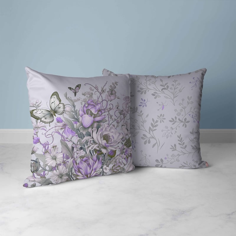 Garden Delights Faux Suede Reversible Throw Pillow Lavender and Silver