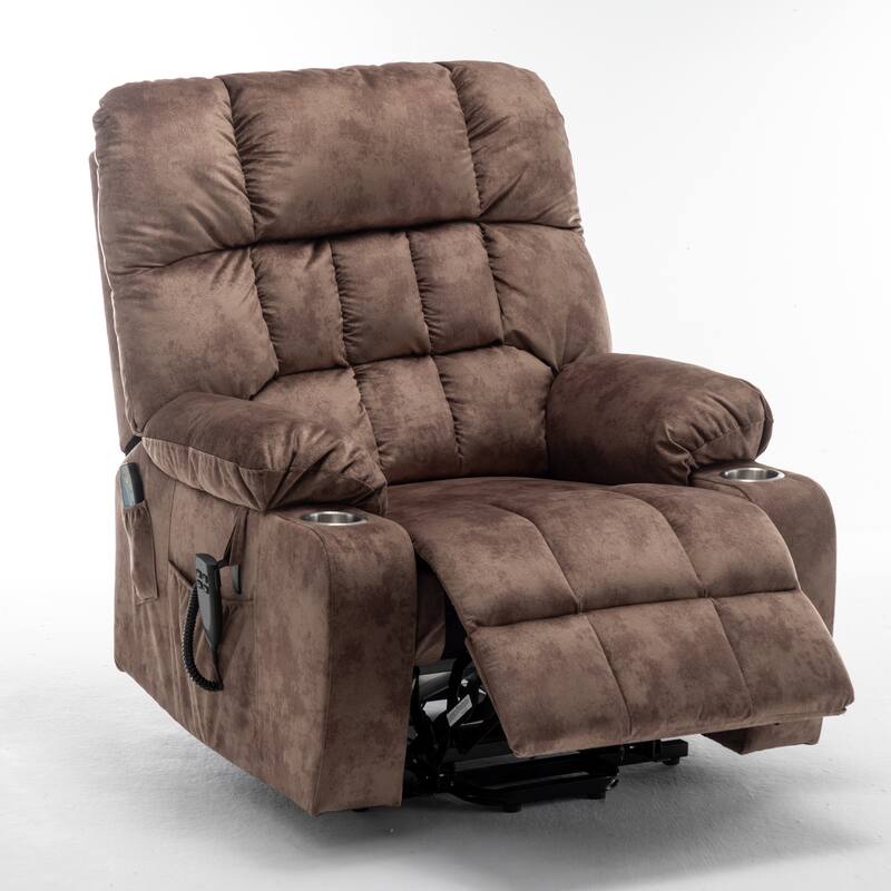 Power Lift Recliner Chair with Heat & Massage, Dual OKIN Motors Lift Sofa, Lounge Chair with 2 Pockets & 2 Cup Holders