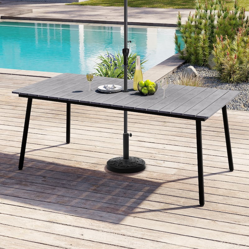 Outdoor Patio Aluminum Dining Rectangular Table with Umbrella Hole