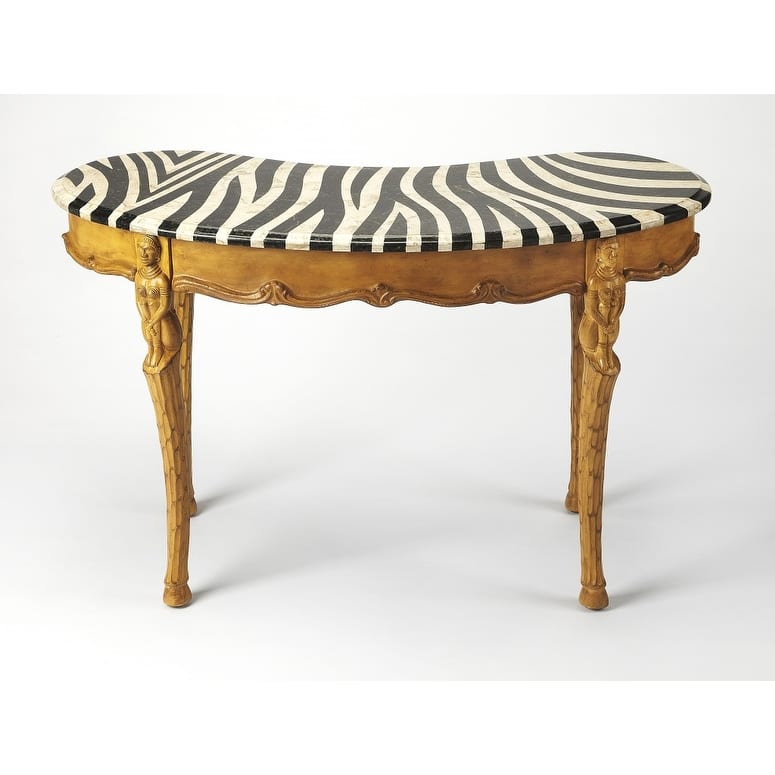 HomeRoots 48" Black and White and Brown Kidney Writing Desk