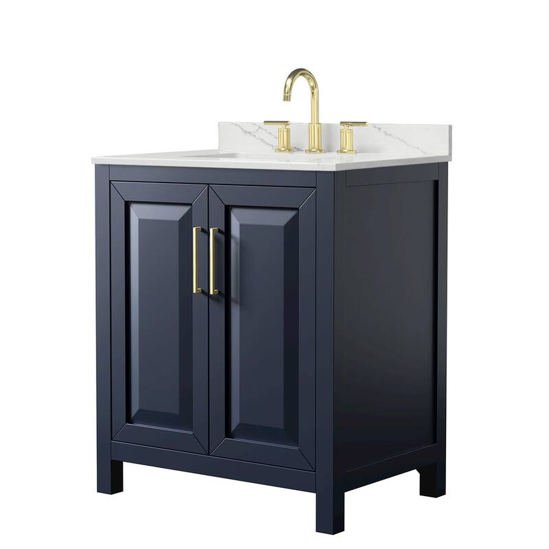 Daria 30-inch Single Vanity, 3 Hole Quartz Top - Dark Blue, Gold Trim, Giotto Quartz Top