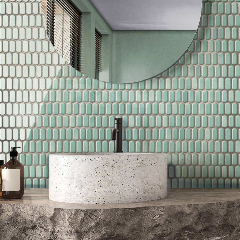 Merola Tile Hudson Capsule Mint Green 12-1/4" x 13-1/8" Porcelain Mosaic Floor and Wall Tile