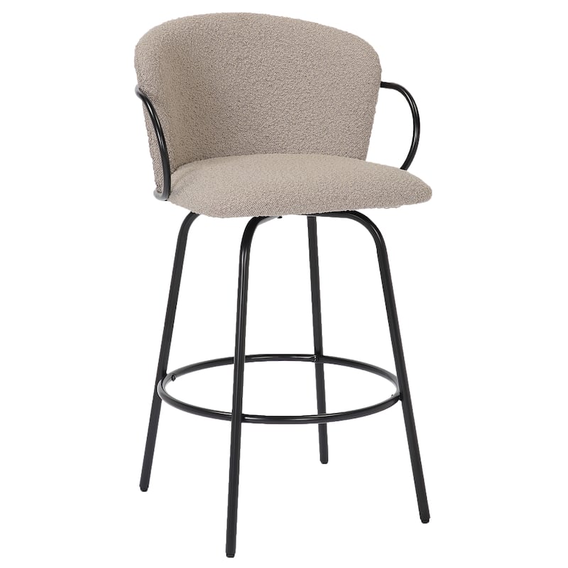 Modern Fabric & Metal 26" Counter Stool w/Swivel, Set of 4 - Warm Grey