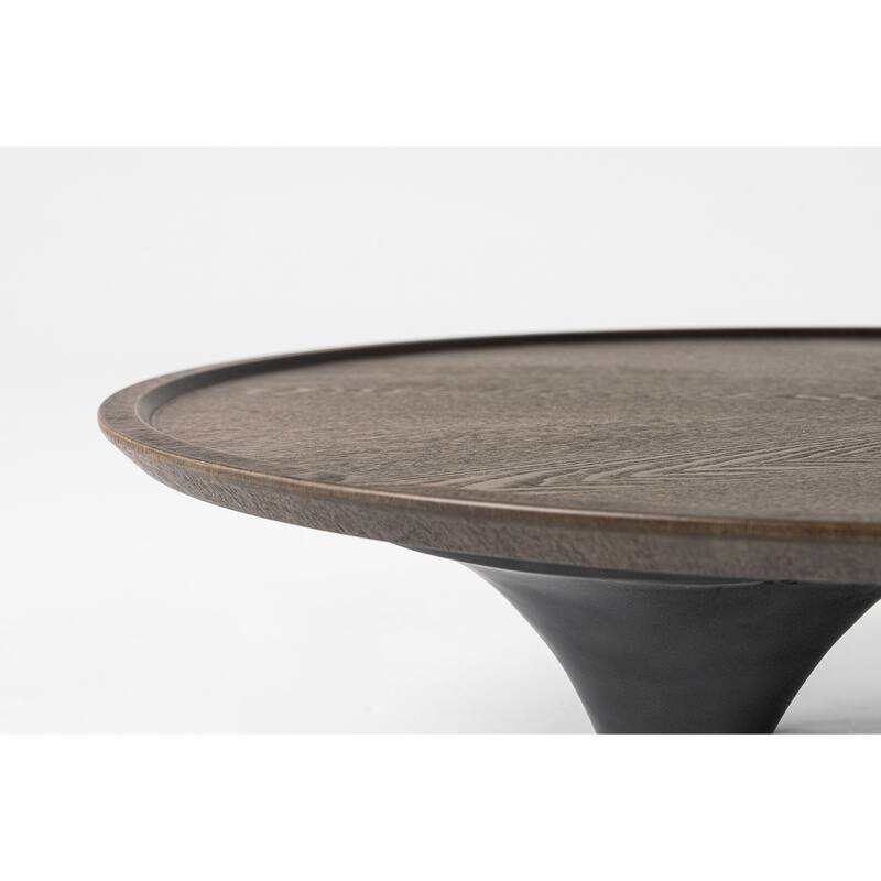 64 Inch Coffee Table, Free Form Irregular Top, Modern Dark Ash Brown