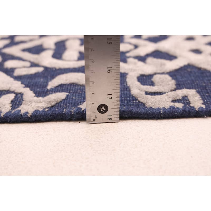 ECARPETGALLERY Hand Loomed Elysian Navy Viscose, Wool Rug - 5'0 x 8'0