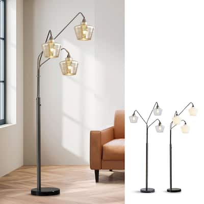 Cafe 3-Light Glass Shades Arch Floor Lamp