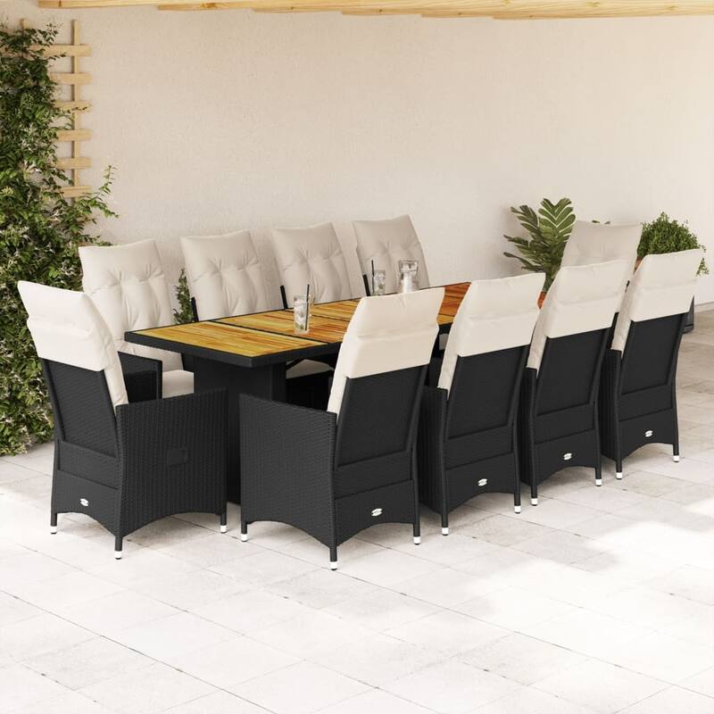 vidaXL Bistro Set Black, Cream Poly Rattan Bistro Set - 35.4 x 94.5 x 29.5 - Black-Without footrest/ (Wood)