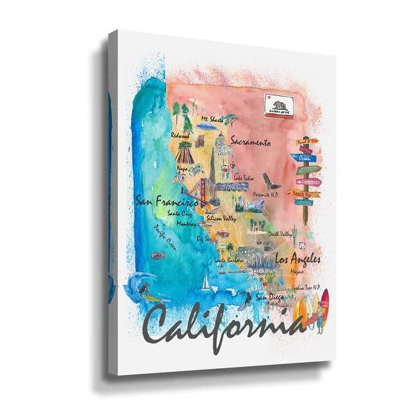 slide 2 of 3, California Illustrated Map 2nd Edition Gallery Wrapped Canvas
