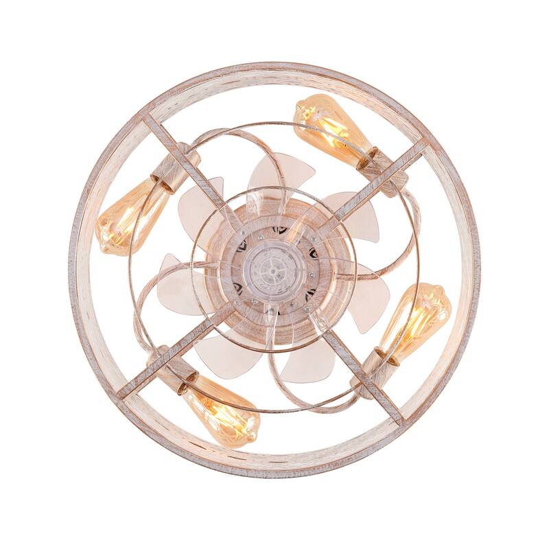 20" Flower Style Iron Ceiling Fans With Remote Control,Flush Mount Caged Ceiling Fan for Bedroom, Living Room