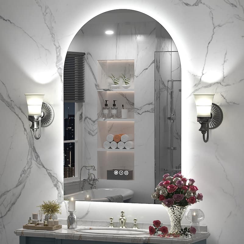 UL Certified Arched LED Anti-fog Tempered Glass Wall Bathroom Vanity Mirror - 48"x32" - Backlit
