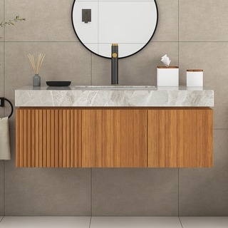 48 inch Wall-Mounted Plywood Bathroom Vanity with Ceramic Basin - 47.64 ...