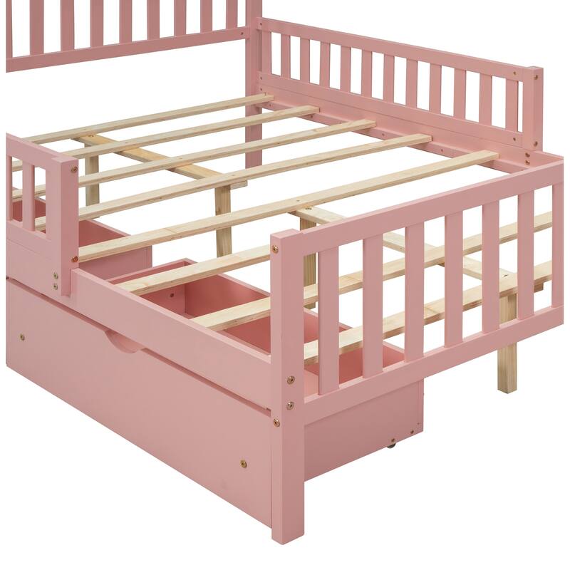 Platform Bed with Guardrails on Both Sides and Two Storage Drawers