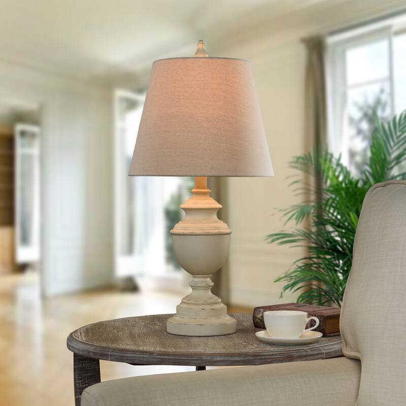 StyleCraft Marion Distressed Cream Table Lamp - Light Beige Shade