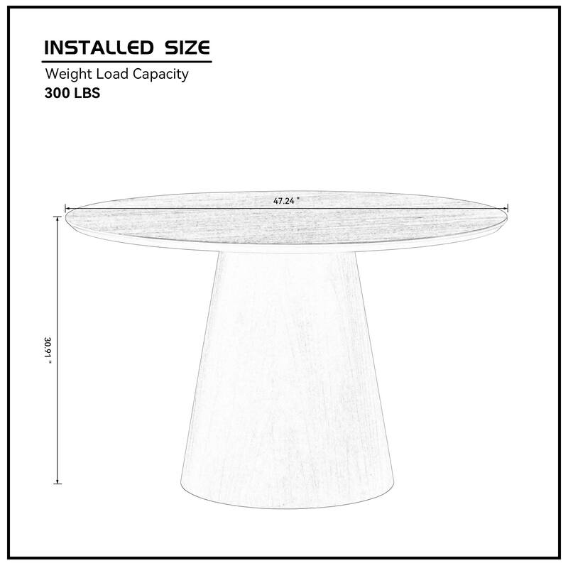 47.24'' Round Modern Style MDF Wood Dining Table for Kitchen, Living Room, Cafe, Stylish Leisure Desk with Sturdy Cylind