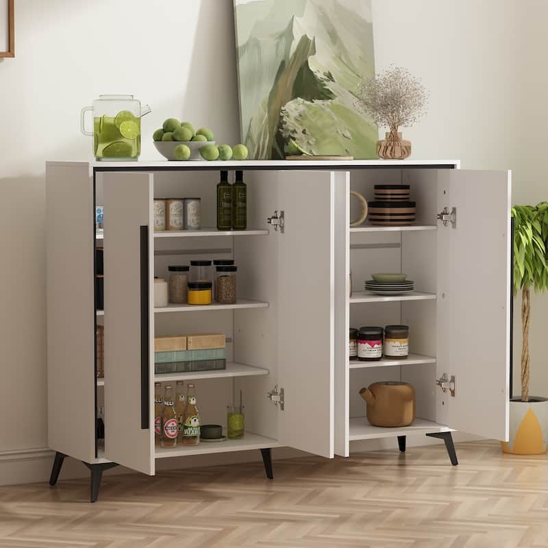 4 Door White Entryway Shoes Storage Cabinet Adjustable Shelf Sideboard