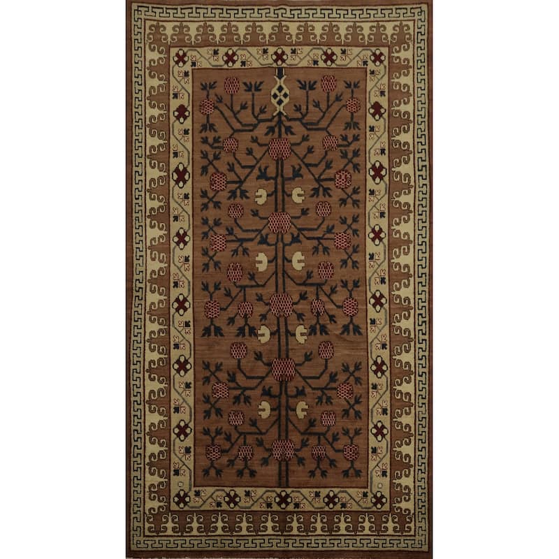 Hand Knotted Oriental 100% Wool Carpet Transitional Floral Brown Khotan Area Rug - 8' 11'' X 5' 6''
