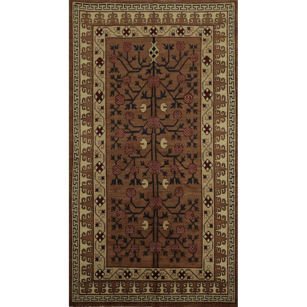 Hand Knotted Oriental 100% Wool Carpet Transitional Floral Brown Khotan Area Rug - 8' 11'' X 5' 6''