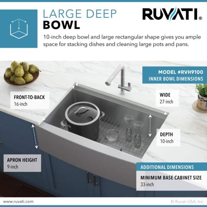 Ruvati 30-inch Apron-front Workstation Farmhouse Kitchen Sink 16 Gauge Stainless Steel Single Bowl - RVH9100 - 30" x 22 "