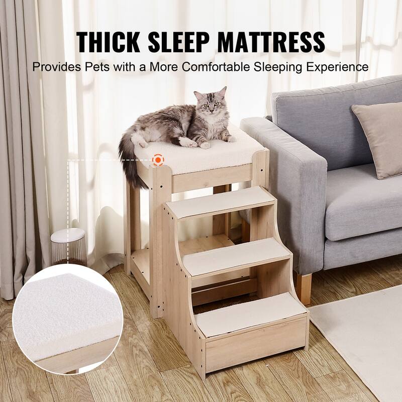 Pet Bunk Bed with Removable Stairs, Dog/Cat Window Perch with Storage, Multi-Level Bed Window Perch Dog Bedside Sleeper Couch