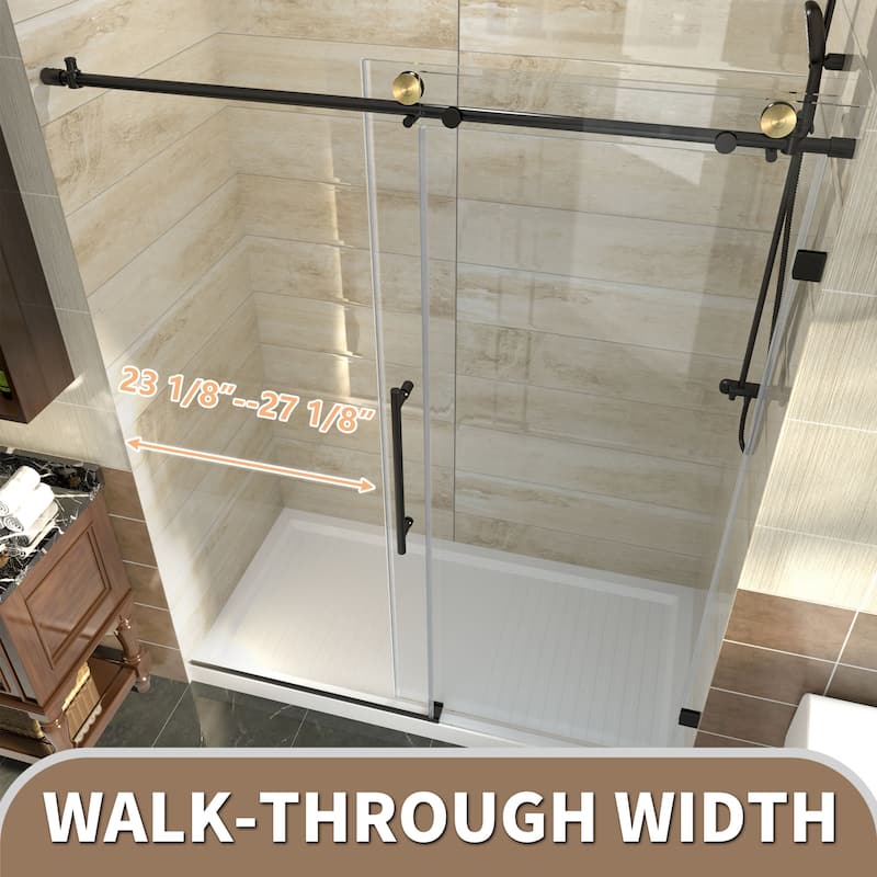 56-60" x 74" Glass Frameless Single Sliding Shower Tub Door in Black - 60*74