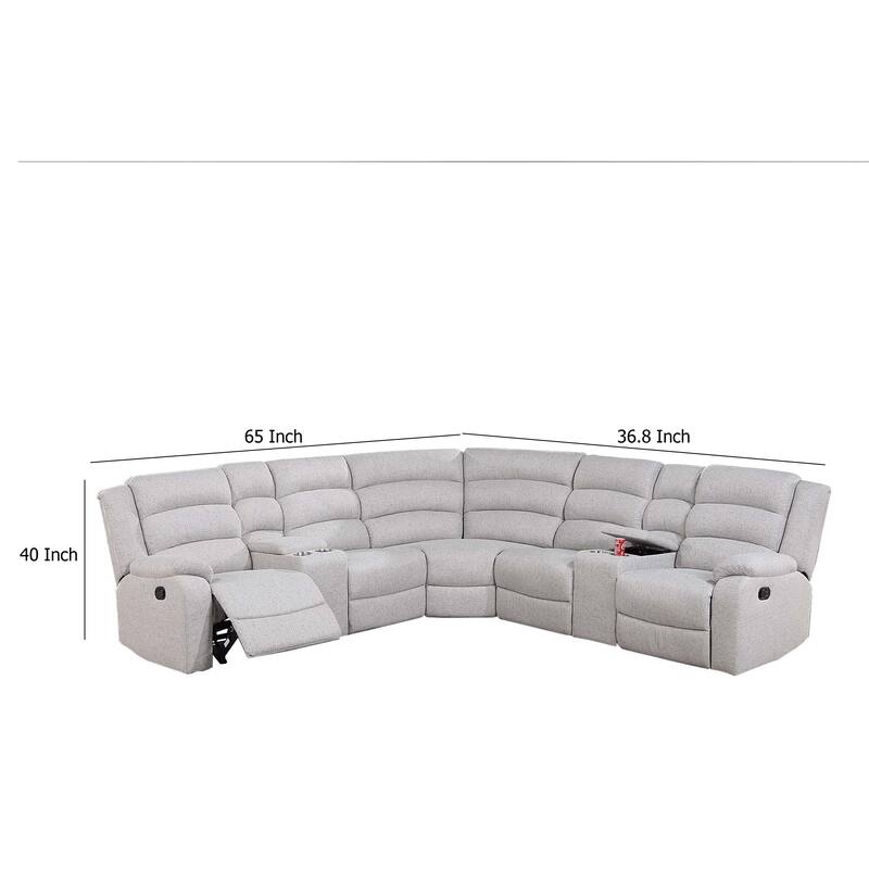 Rexy L Shape Sofa, 3pc Manual Reclining Sectional, Clean White Burlap
