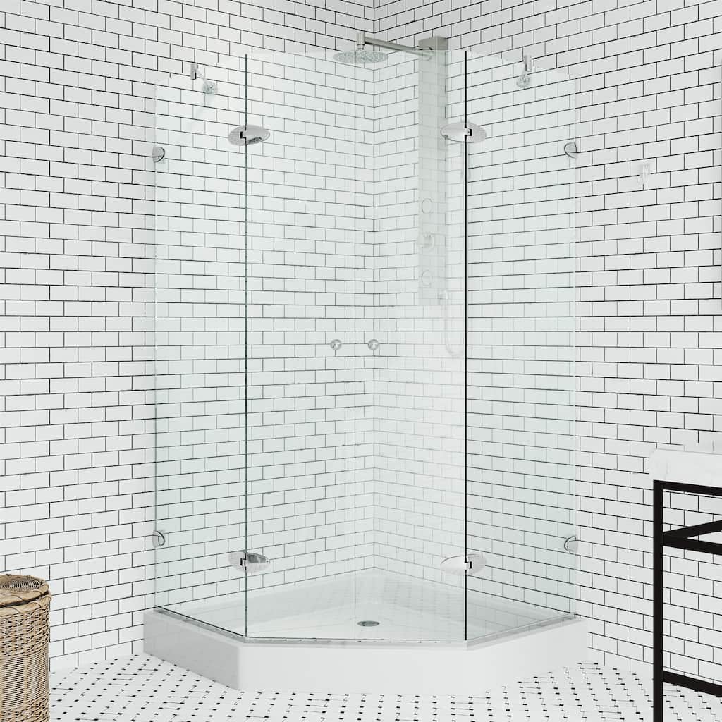 VIGO Gemini Frameless Hinged Neo-Angle Shower Enclosure and Base