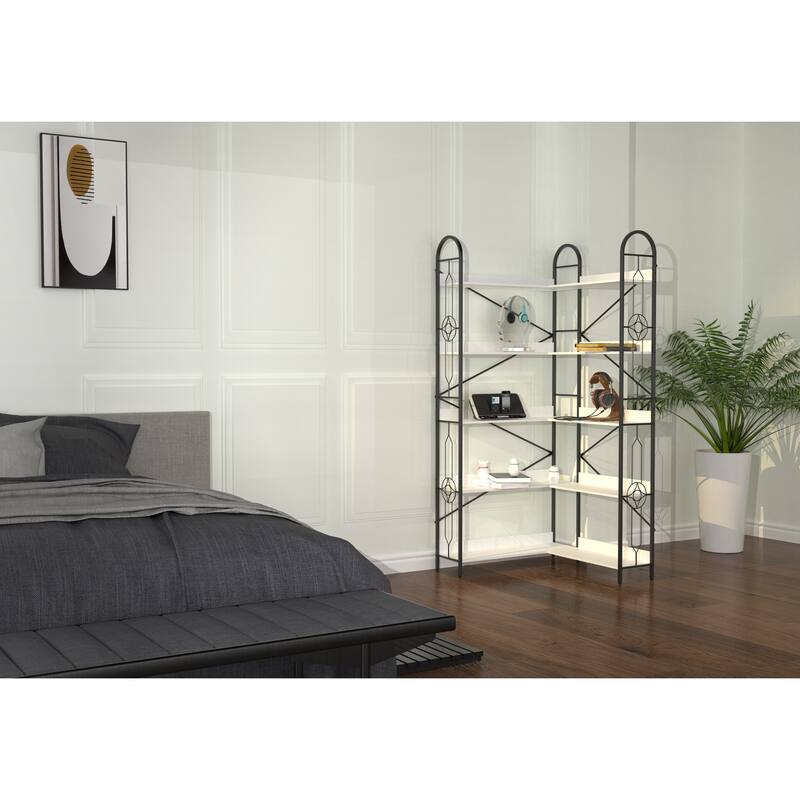 5 Tier Bookshelf, Industrial Style Corner Bookshelf, Thickened iron frame and thickened laminate composition