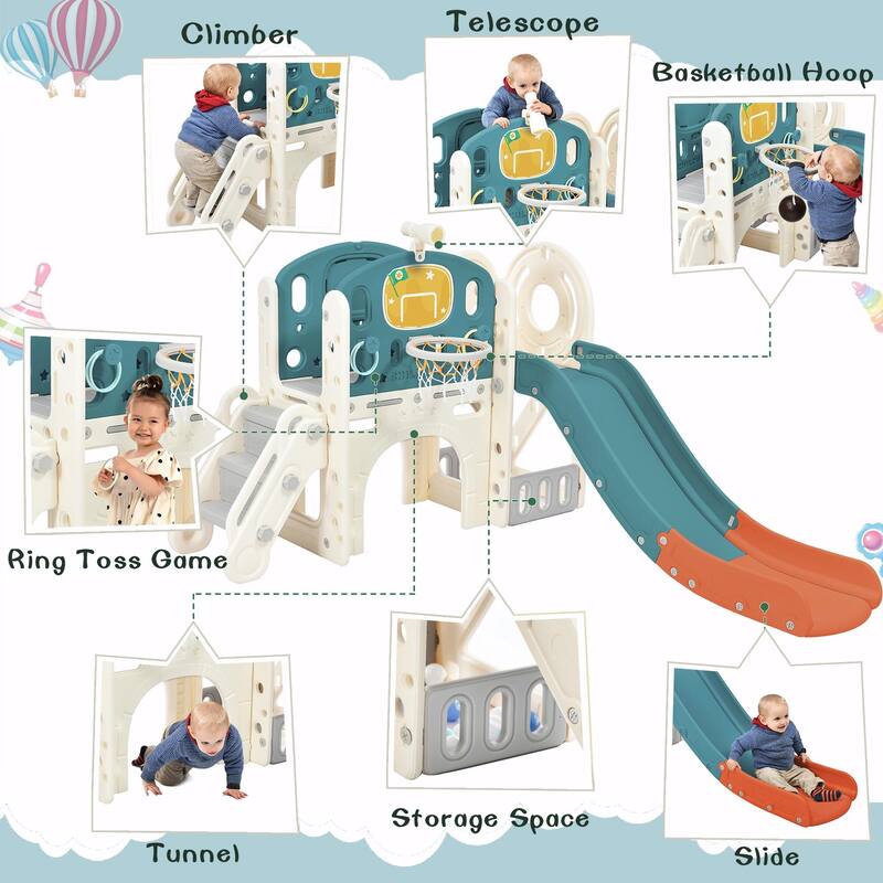 Kids Castle Slide Playset Freestanding Structure with Slide, Tunnel