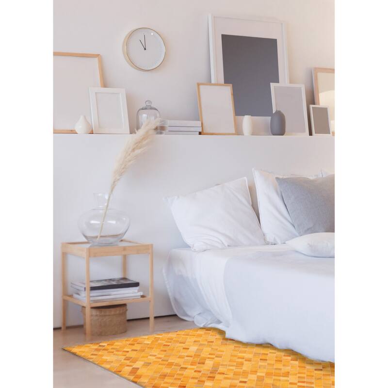 ECARPETGALLERY Handmade Cowhide Patchwork Orange Leather Rug - 4'0 x 6'0