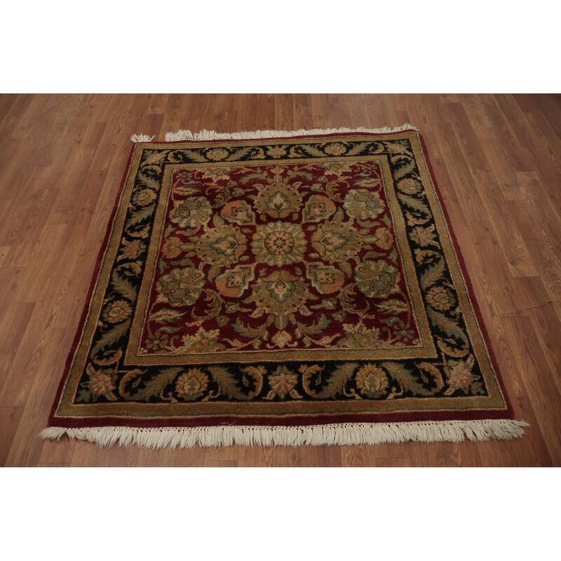 Hand Knotted Oriental 100% Wool Carpet Traditional Floral Red Agra Area Rug - 4' 1'' X 3' 11''
