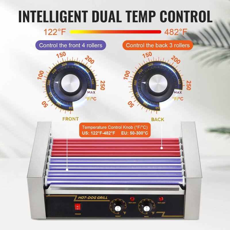 Hot Dog Roller Stainless Sausage Grill Cooker Machine with Dual Temp Control Glass Hood Acrylic Cover Bun Warmer