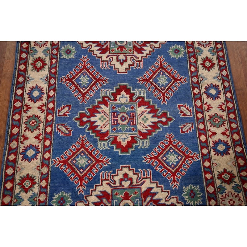 Blue Kazak Oriental Foyer Rug Handmade Wool Carpet - 3'4" x 5'1"