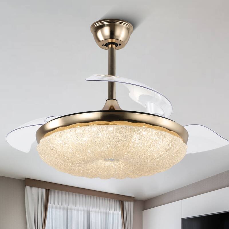 CurveCurio Galaxy-Vibe 42" Retractable Ceiling Fan with Matte Gold Finish & LED Lights – 3 Color Tones, Remote Controlled - 42" * 42" * 13" - French Gold - On-Off Knob Switch