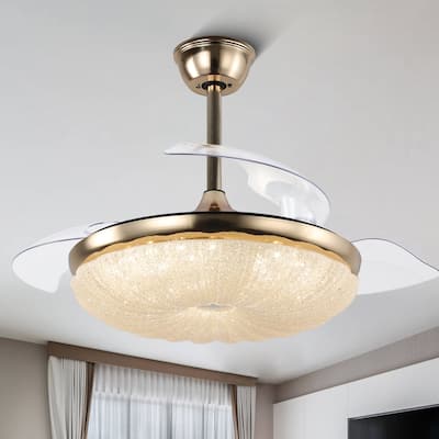 CurveCurio Galaxy-Vibe 42" Retractable Ceiling Fan with Matte Gold Finish & LED Lights – 3 Color Tones, Remote Controlled