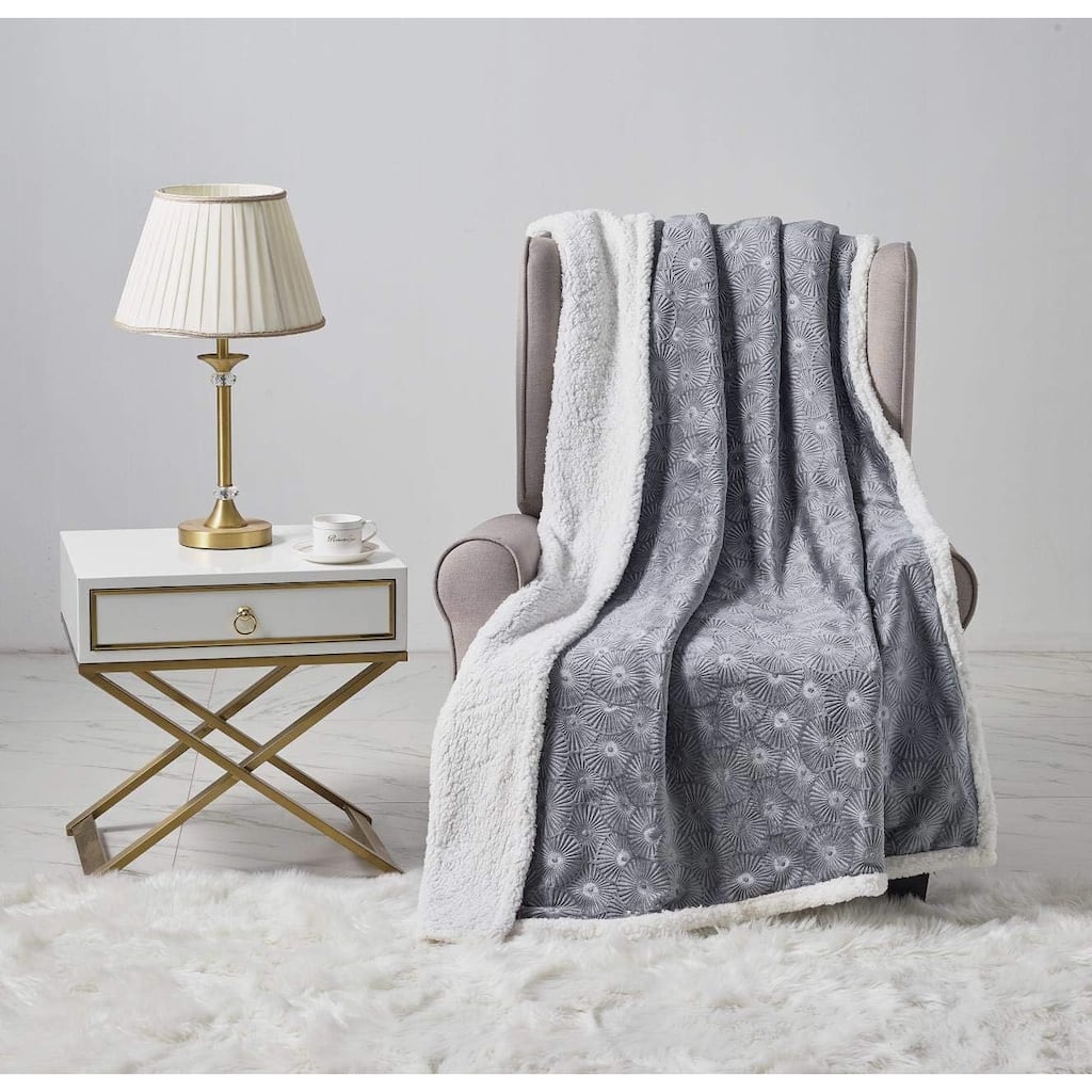 Bon Iver Collection by Décor&More Extra Soft Bursting Fireworks Microplush Throw Blanket with Sherpa Backing (50" x 60") - Grey