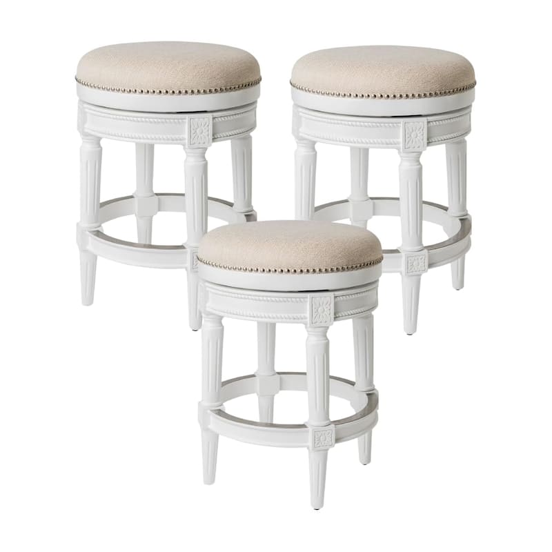 Maven Lane Pullman Backless Swivel Kitchen Stool - Set of 3 - Alabaster White - Counter Height