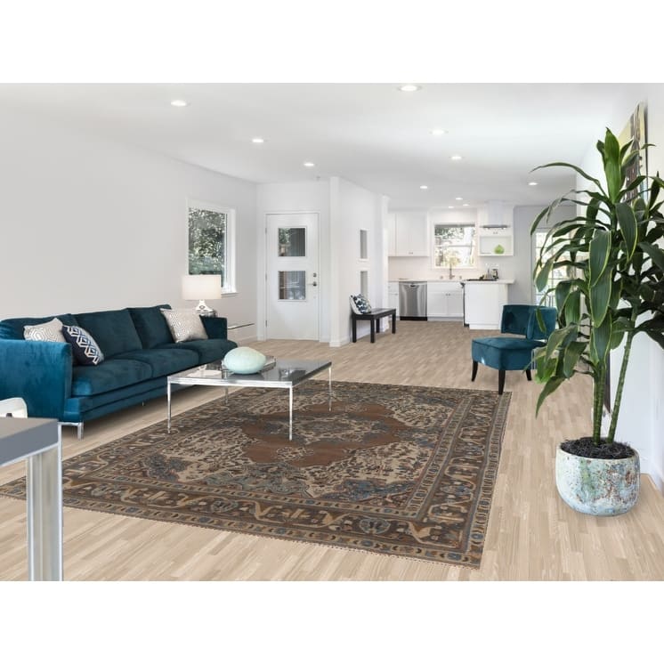 Brown Tabriz Persian Vintage Area Rug Hand-Knotted Wool Carpet - 6'9"x 9'9"