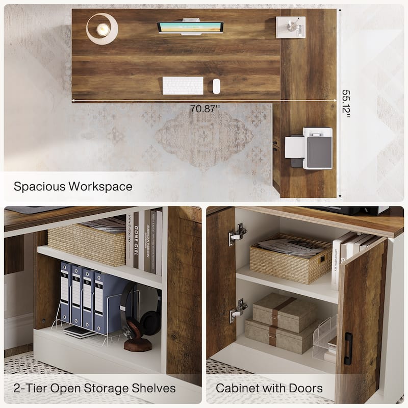 70.9" L-Shaped Executive Desk, Office Desk with Cabinet