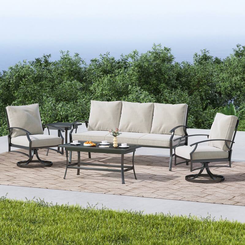 DREAMSIDEA Outdoor Metal Swivel Furniture Patio Conversation Set