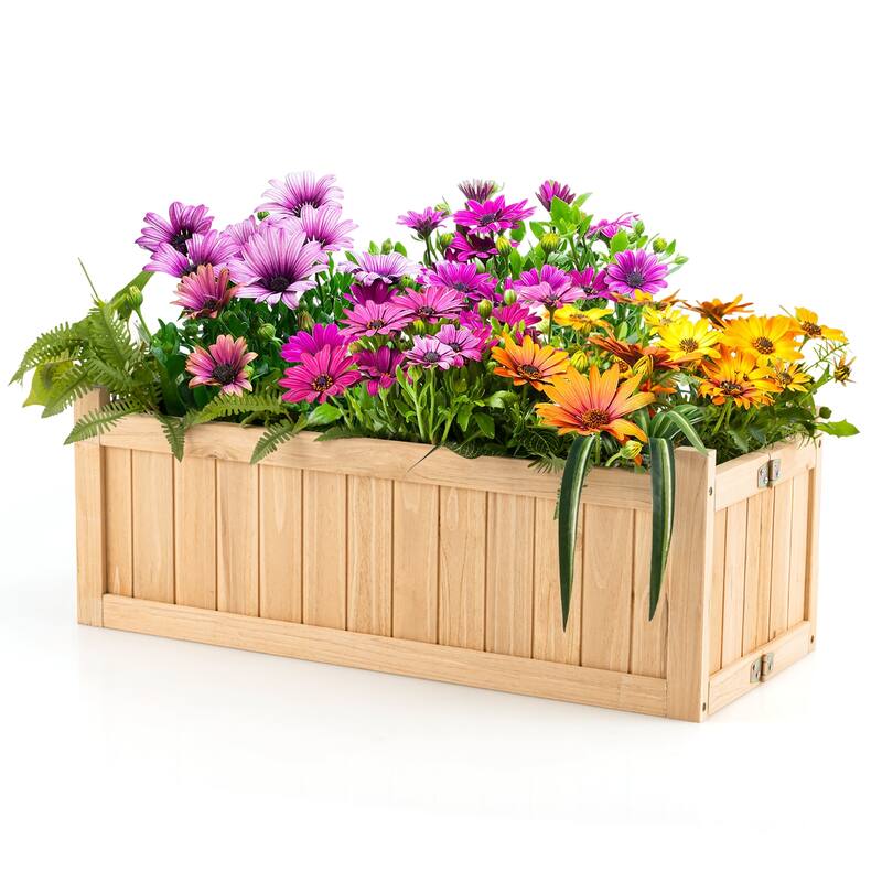 Costway Outdoor Wooden Planter Box Folding Raised Garden Plant - 27.5''Lx12''Wx10''H - Brown - 27.5''Lx12''Wx10''H