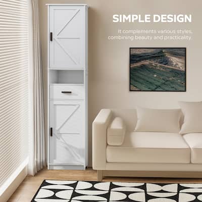 69" Tall Bathroom Storage Cabinet with 2 Barn Doors and 1 Drawer, Narrow Storage Unit, Adjustable Shelves, Floor Cabinet。