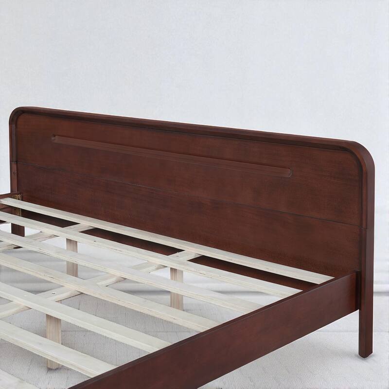 Queen/King Size Bed with Solid Pine Wood Frame, No Box Spring, Stable, Elegant Headboard