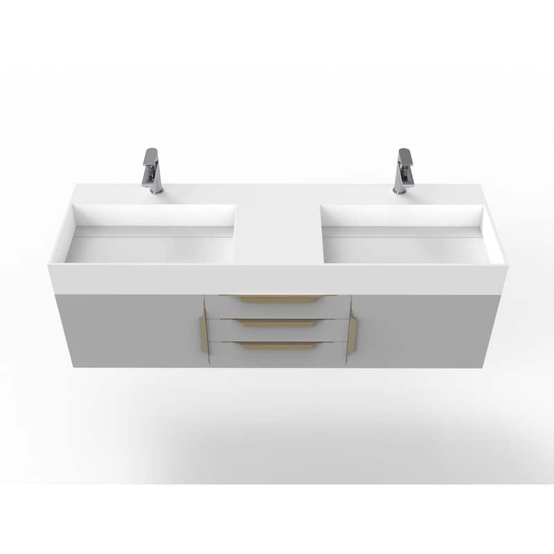 Amazon 60" Wall Mounted Bathroom Vanity Set w/ White Top