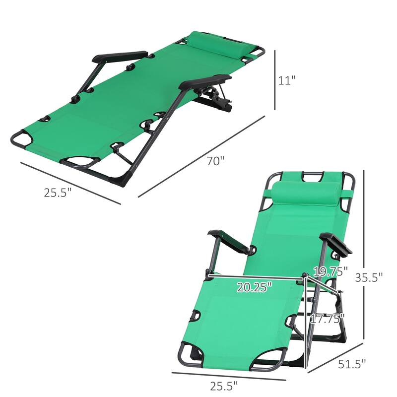 2-in-1 Beach Lounge Chair & Camping Chair W/ Pillow & Pocket
