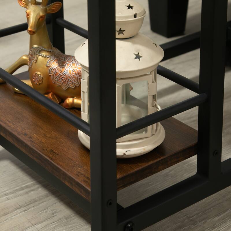 HOMCOM C Shaped End Table with Storage Shelves, Mobile Side Table with Wheels