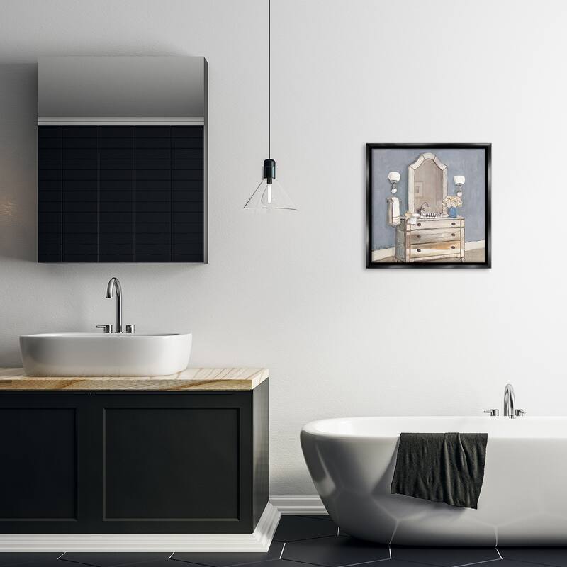 Stupell Bathroom Sink & Mirror Framed Floater Canvas Wall Art Design By Charlene Olson