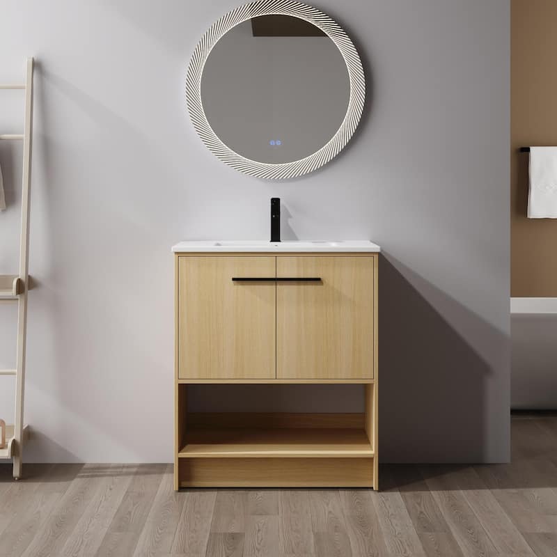 ARTCHIRLY 30/36 Inch Bathroom Vanity with Sink, Freestanding Bathroom Vanity with Soft Close Doors and Shelf - 30''W - Beige